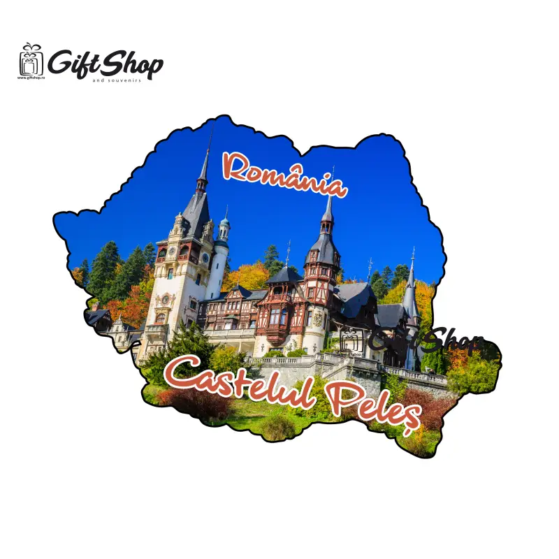Castelul peles, harta, romania, magnet frigider  mgs017